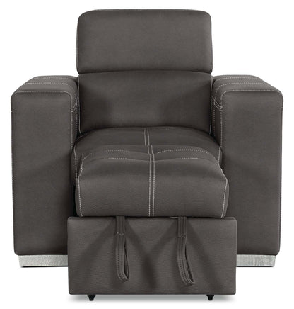Fauteuil Drake de 41,5 po en tissu de suédine avec pouf rétractable et appuie-têtes relevables - gris ciment