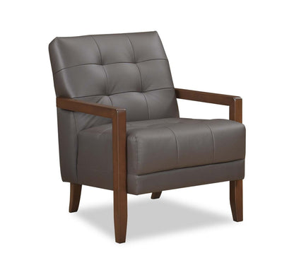 Enzo 26 Genuine Leather Accent Chair with Biscuit Tufting, Track Arms and Wood Legs - Dark Brown | Fauteuil d’appoint Enzo de 26 po en cuir véritable avec capitonnage en biscuit, accoudoirs rectilignes et pattes en bois - brun foncé