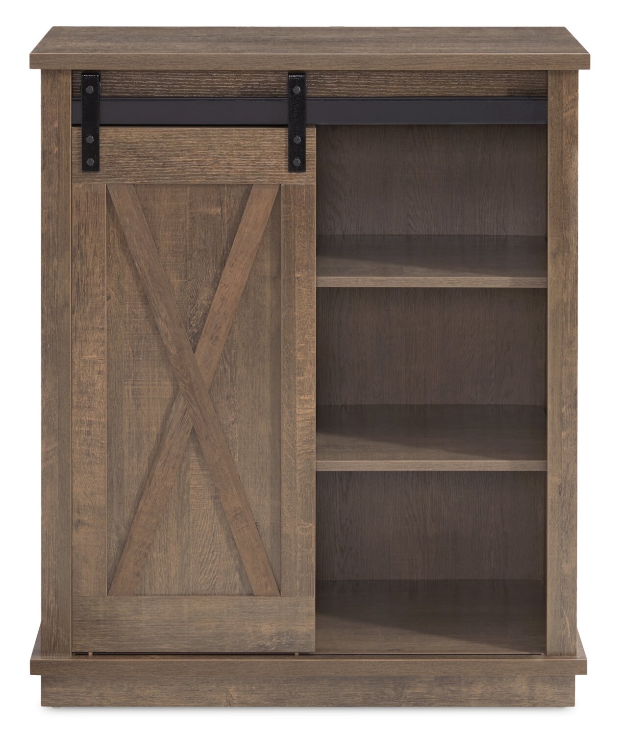 Armoire d'appoint Bristow 31" avec tablettes et porte de grange coulissante - Chêne noyer | Armoire décorative Bristow de 31 po avec tablettes et porte de grange coulissante - chêne noyer | BRIBRACC