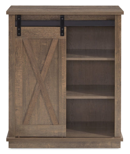 Armoire d'appoint Bristow 31" avec tablettes et porte de grange coulissante - Chêne noyer | Armoire décorative Bristow de 31 po avec tablettes et porte de grange coulissante - chêne noyer | BRIBRACC