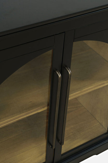 Twyla 33 Armoire d'appoint en bois massif avec portes cintrées - Noir|Armoire décorative Twyla en bois massif avec portes arquées - noire