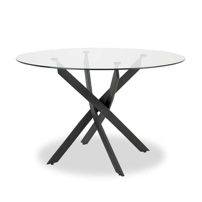 Zoe 5pc Dining Set with Table & 4 Chairs, Glass Top, Metal Geometric Base, 47W Round - Black & Grey | Ensemble de salle à manger Zoe 5 pièces avec table ronde de 47 po (L), dessus en verre, base géométrique en métal et 4 chaises - noir et gris