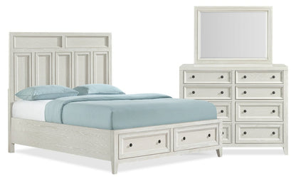 Casa 5pc Bedroom Set with Bed, Dresser & Mirror, Wood, White - Queen Size | Ensemble de chambre à coucher Casa 5 pièces en bois avec lit, commode et miroir, blanc - taille queen