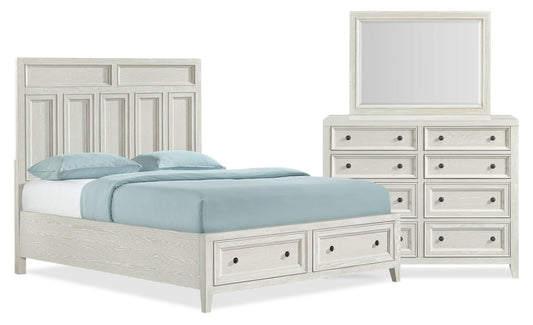Casa 5pc Bedroom Set with Bed, Dresser & Mirror, Wood, White - Queen Size | Ensemble de chambre à coucher Casa 5 pièces en bois avec lit, commode et miroir, blanc - taille queen