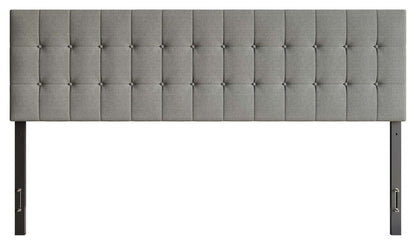 Tête de lit rembourrée Ellis en tissu gris, capitonné à boutons - King Size | Tête de lit rembourrée Ellis en tissu gris avec capitonnage à boutons - format très grand lit