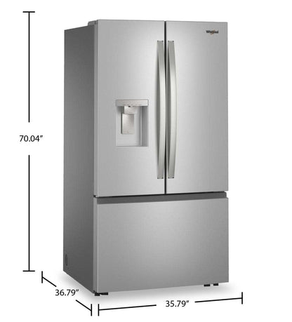 Whirlpool 36 30 Cu. Ft. Réfrigérateur à portes françaises avec eau et glaçons - Acier inoxydable - WRFF3536SZ | Réfrigérateur Whirlpool de 36 po et de 30 pi3 à portes françaises avec eau et glaçons - acier inoxydable - WRFF3536SZ | WRFF353Z