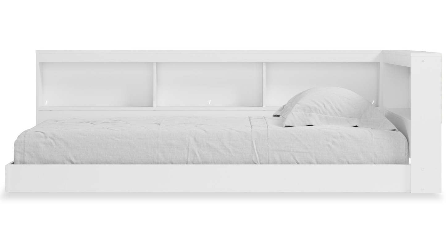 Lit bibliothèque plateforme Wolf pour enfants, blanc - taille simple | Lit plateforme bibliothèque Wolf pour enfants, blanc - format lit simple