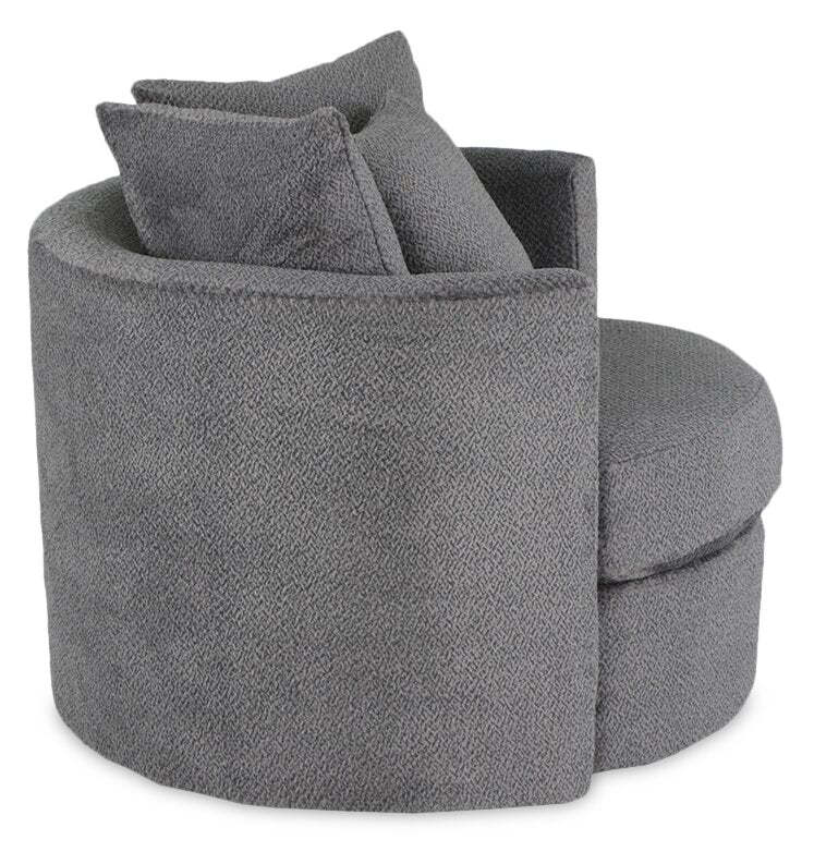 Fauteuil d’appoint pivotant Cuddler Midi de 42 po fabriqué au Canada en tissu de chenille - gris Teddy Nightfall