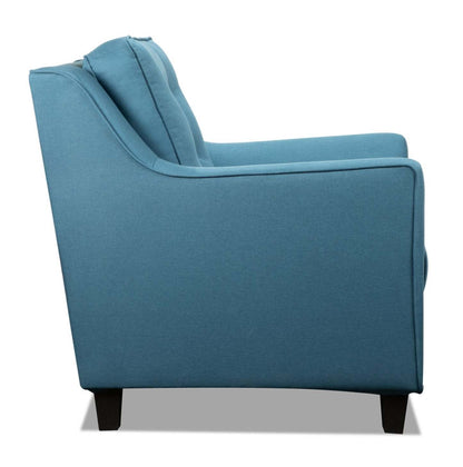 Chaise Novalee 35 en tissu d'apparence lin avec accoudoirs évasés et capitonnage de boutons - Bleu | Fauteuil Novalee de 35 po en tissu d'apparence lin avec accoudoirs évasés et capitonnage à boutons - bleu