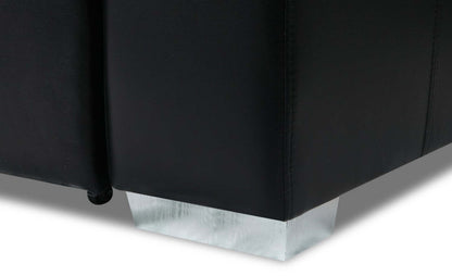 Sofa-lit sectionnel de droite Drake 3 pièces en tissu d’apparence cuir avec pouf de rangement - noir