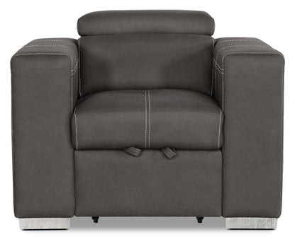 Fauteuil Drake de 41,5 po en tissu de suédine avec pouf rétractable et appuie-têtes relevables - gris ciment