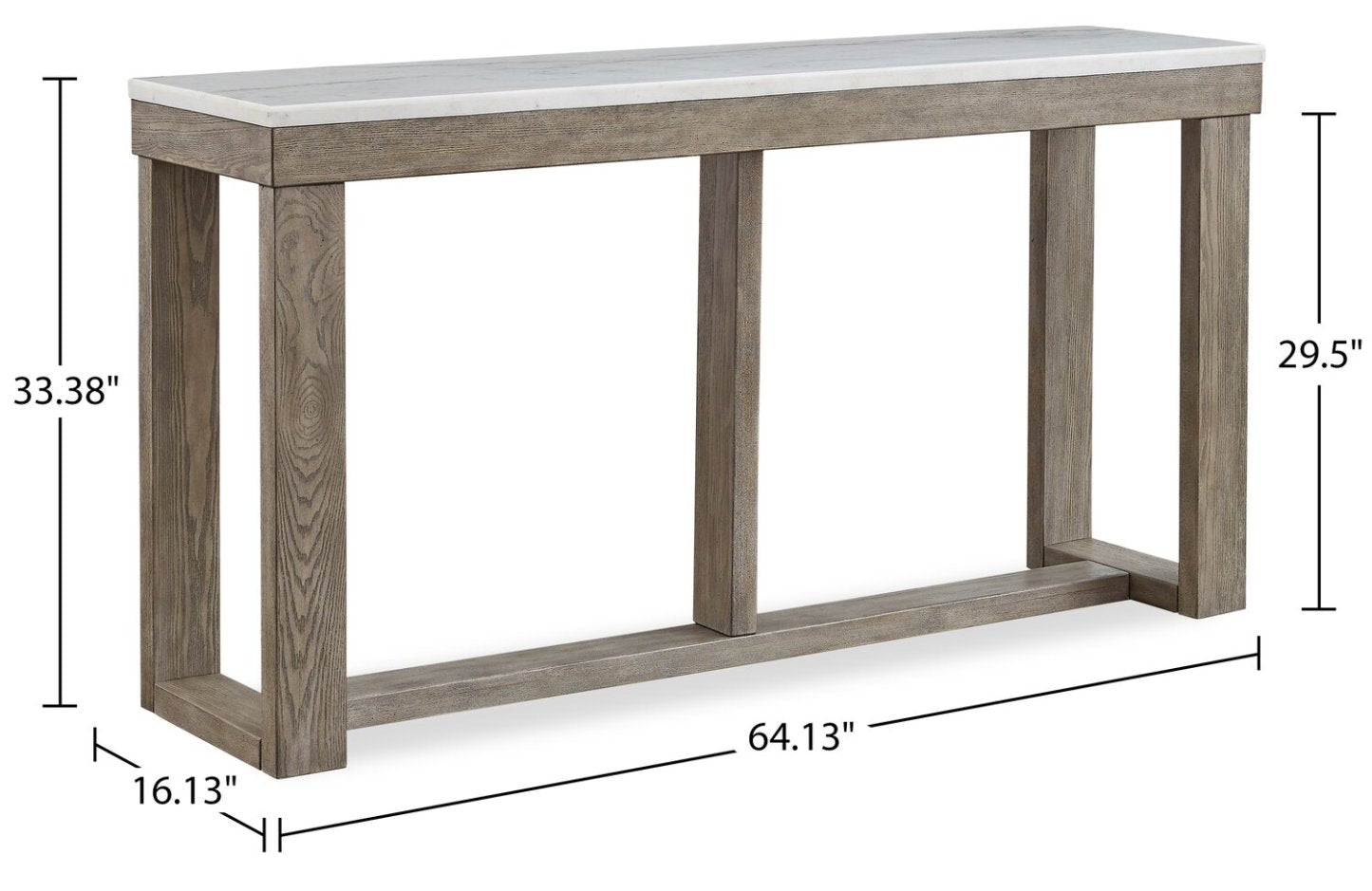 Corsa 64 Modern Sofa Table - Dessus en marbre avec base en bois gris brun|Table de salon moderne Corsa de 64 po - dessus en marbre avec base en bois gris-brun