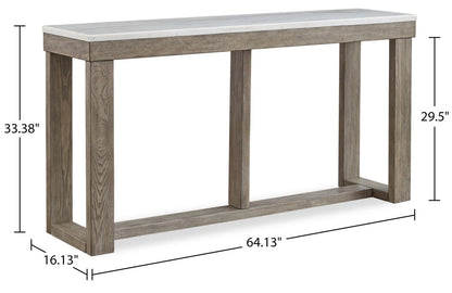 Corsa 64 Modern Sofa Table - Dessus en marbre avec base en bois gris brun|Table de salon moderne Corsa de 64 po - dessus en marbre avec base en bois gris-brun