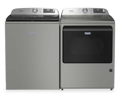 Maytag 6.0 Cu. Ft. Pet Pro Smart Top-Load Washer and 7.4 Cu. Ft. Electric Dryer – Radiant Silver | Laveuse intelligente à chargement par le haut de 6,0 pi³ et sécheuse électrique de 7,4 pi³ Animal Pet Pro de Maytag - argenté radieux