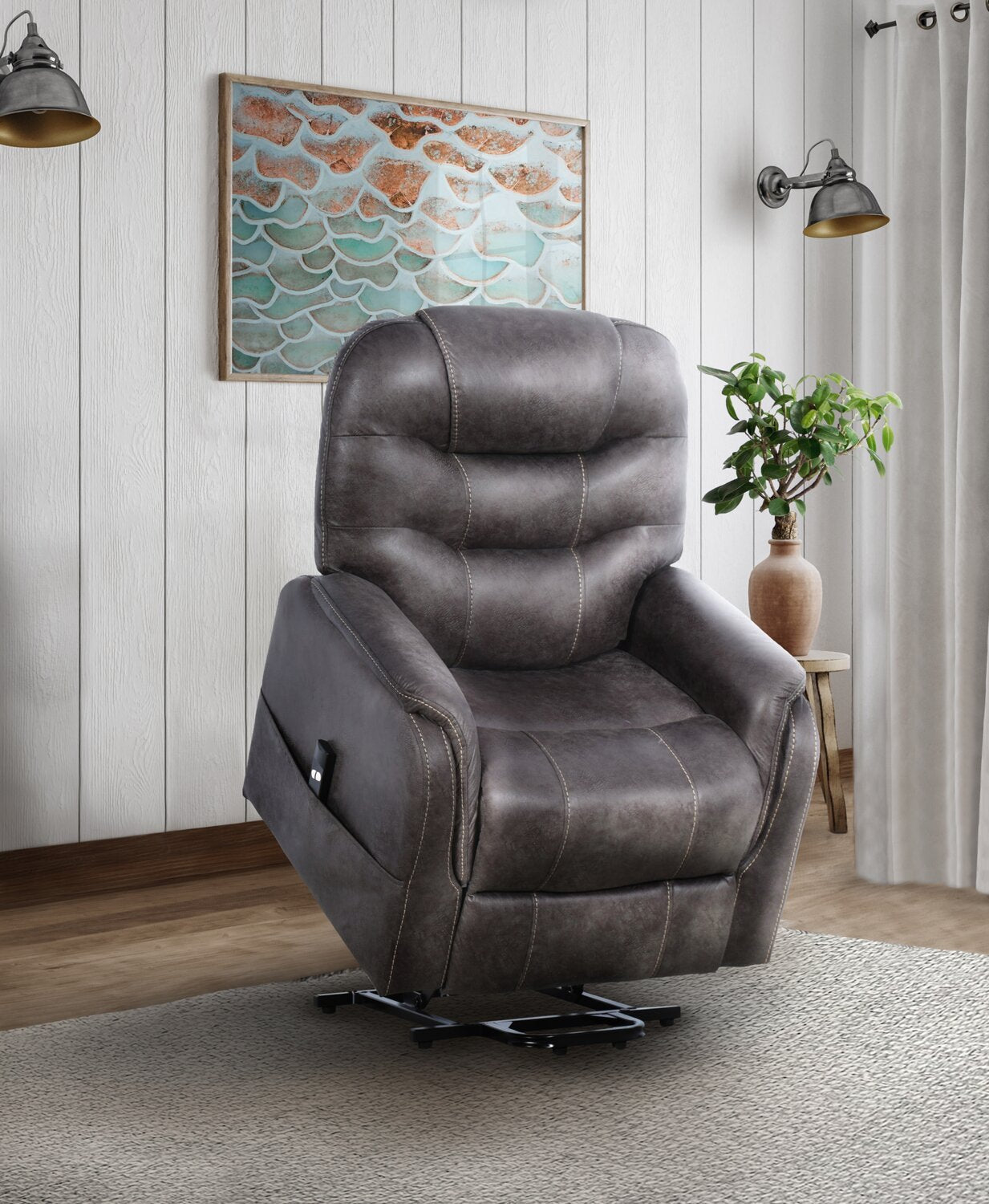 Fauteuil inclinable à relevage électrique Landon 34 en microfibre - Gris | Fauteuil inclinable électrique Landon de 34 po en microfibre - gris