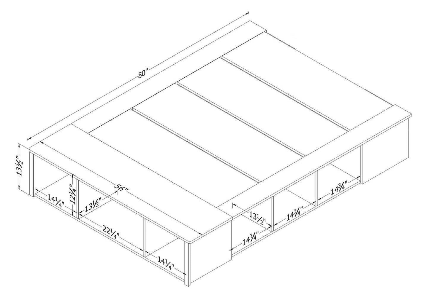 Lit plateforme Everley avec rangement et paniers intégrés, bicolore - Pleine grandeur | Lit plateforme Everley avec rangement et paniers intégrés, deux couleurs - format lit double