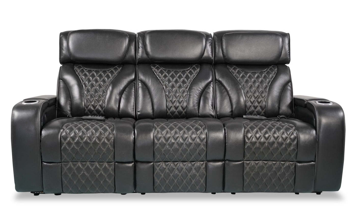 Sofa de massage à inclinaison électrique Elite de 86 po en cuir véritable avec appuie-têtes électriques et accoudoirs de rangement - noir