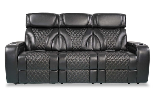 Sofa de massage à inclinaison électrique Elite de 86 po en cuir véritable avec appuie-têtes électriques et accoudoirs de rangement - noir
