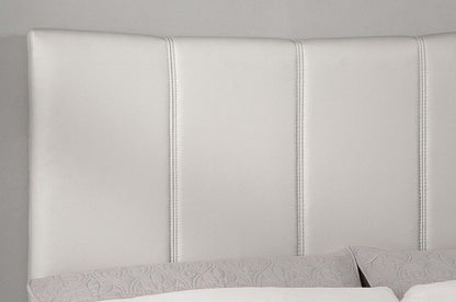 Lit plateforme Paseo en tissu de cuir végétalien taupe - Pleine grandeur | Lit plateforme rembourré Paseo en tissu de cuir végétalien taupe - format lit double