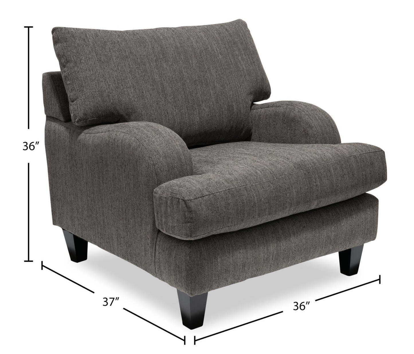 Fabriqué au Canada, fauteuil Nofia de 36 po en tissu de chenille avec pattes en bois - gris anthracite