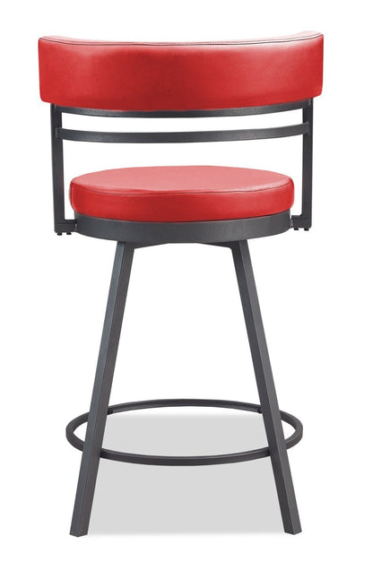 Tabouret de comptoir Mila avec siège pivotant, tissu en cuir végétalien, métal - Rouge | Tabouret de bar Mila en tissu de cuir végétalien et en métal avec siège pivotant - rouge
