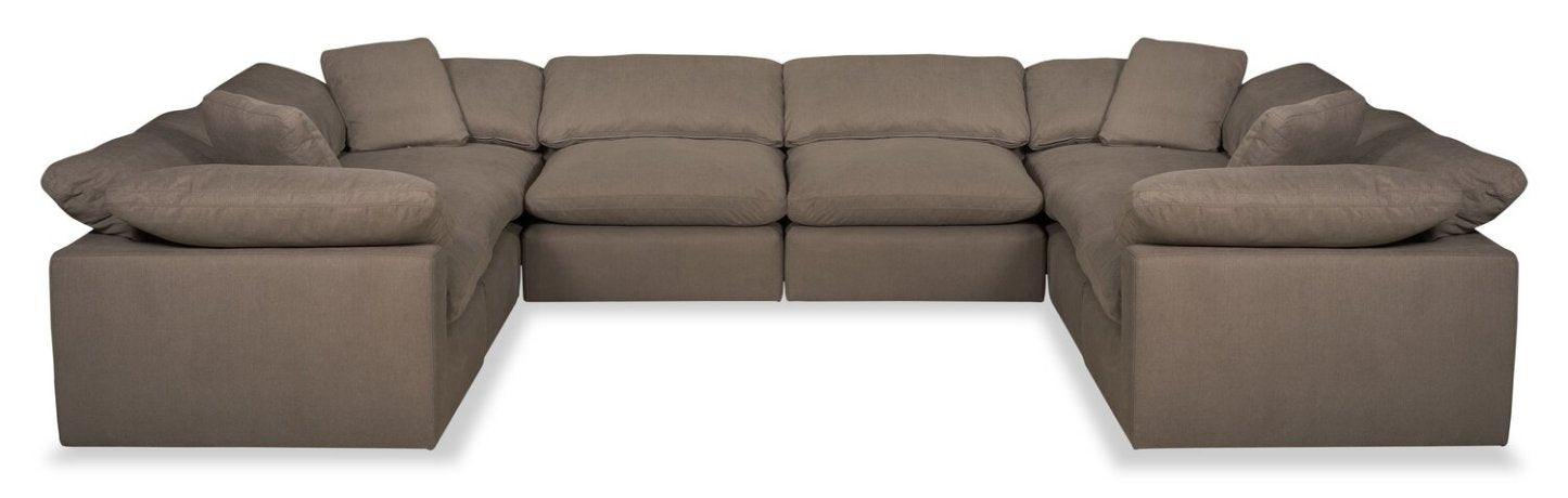 Eclipse Modular 8-Piece Linen-Look Fabric Sectional with Reversible Feather Down Cushions - Slate Grey | Sectionnel modulaire Eclipse 8 pièces en tissu d’apparence lin avec coussins réversibles en duvet et plumes - gris ardoise