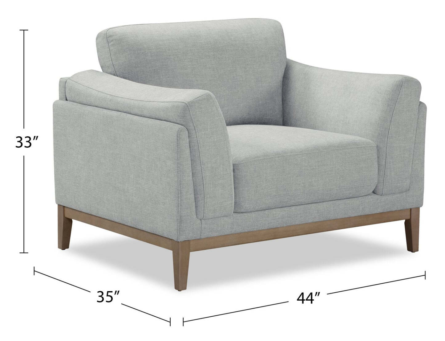 Chaise en tissu Valley 44 avec base et pieds en bois d'hévéa - Gris | Fauteuil Valley de 44 po en tissu avec base et pattes en hévéa - gris