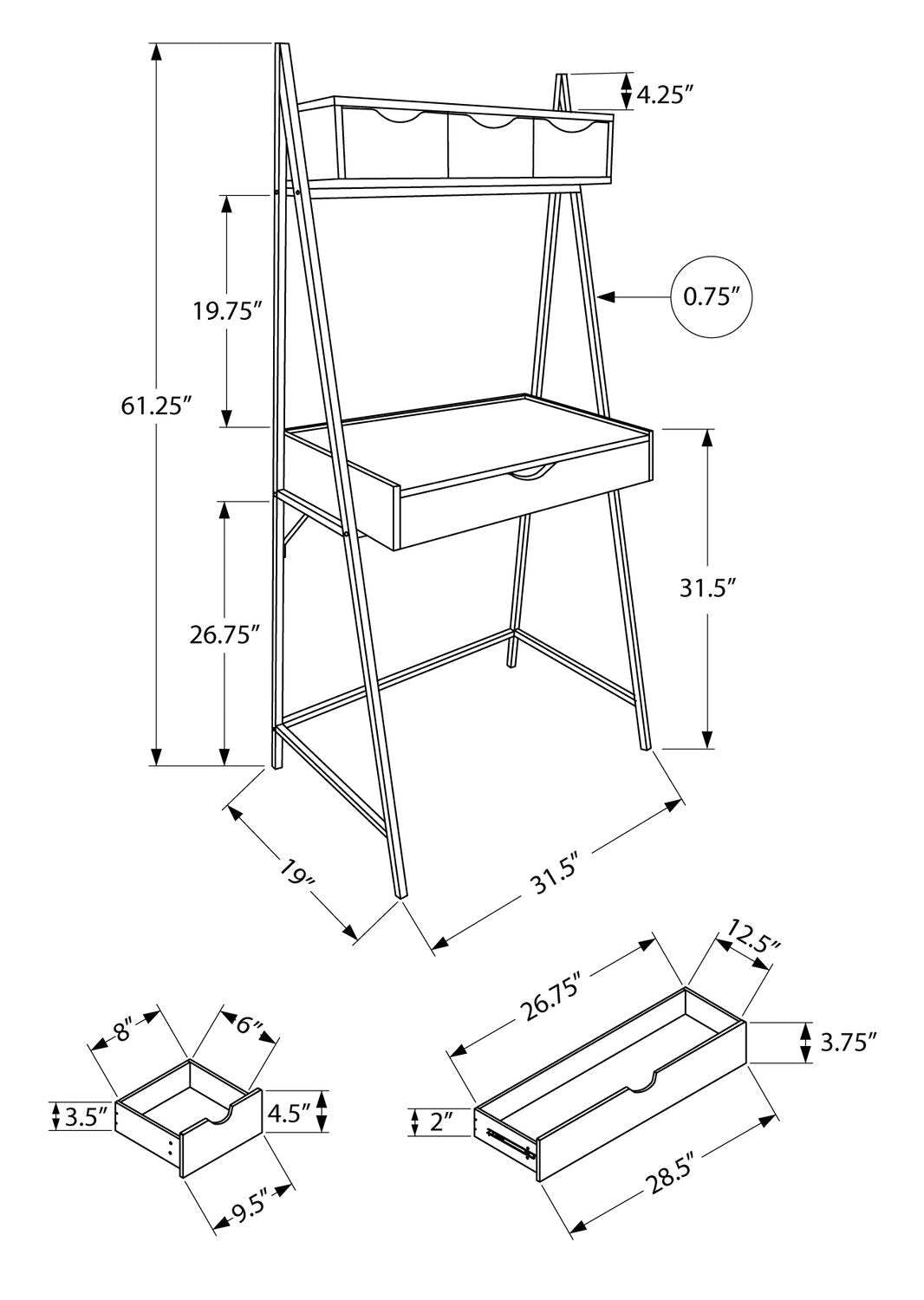 Bureau compact Norris 31,5 avec 4 tiroirs - Noir|Bureau compact Norris de 31,5 po à 4 tiroirs - noir