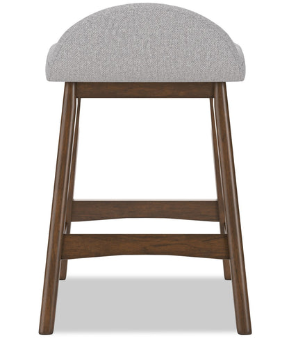 Tabouret à hauteur de comptoir Jovi avec tissu d'apparence lin, bois - gris | Tabouret Jovi de hauteur comptoir en tissu d'apparence lin et en bois - gris