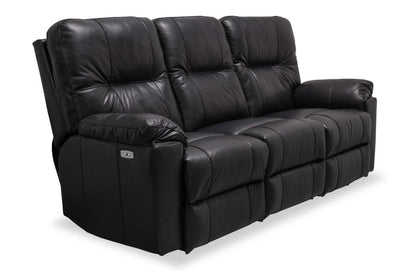 Sofa à inclinaison électrique Dawson de 87 po fabriqué au Canada en cuir véritable avec port USB et oussins décoratifs - noir