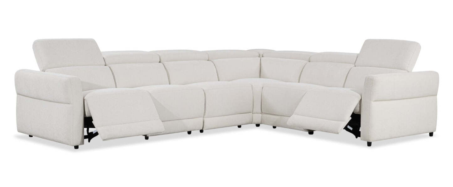Cindy Crawford Home Aspen 4-Piece Power Reclining Sectional with Reclining Armless Chair - Alabaster | Canapé sectionnel à inclinaison électrique Aspen de Cindy Crawford Home 4 pièces avec fauteuil sans accoudoirs inclinable - albâtre