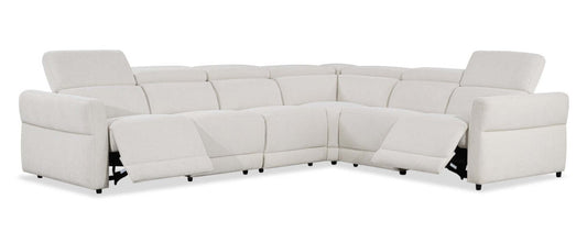 Cindy Crawford Home Aspen 4-Piece Power Reclining Sectional with Reclining Armless Chair - Alabaster | Canapé sectionnel à inclinaison électrique Aspen de Cindy Crawford Home 4 pièces avec fauteuil sans accoudoirs inclinable - albâtre
