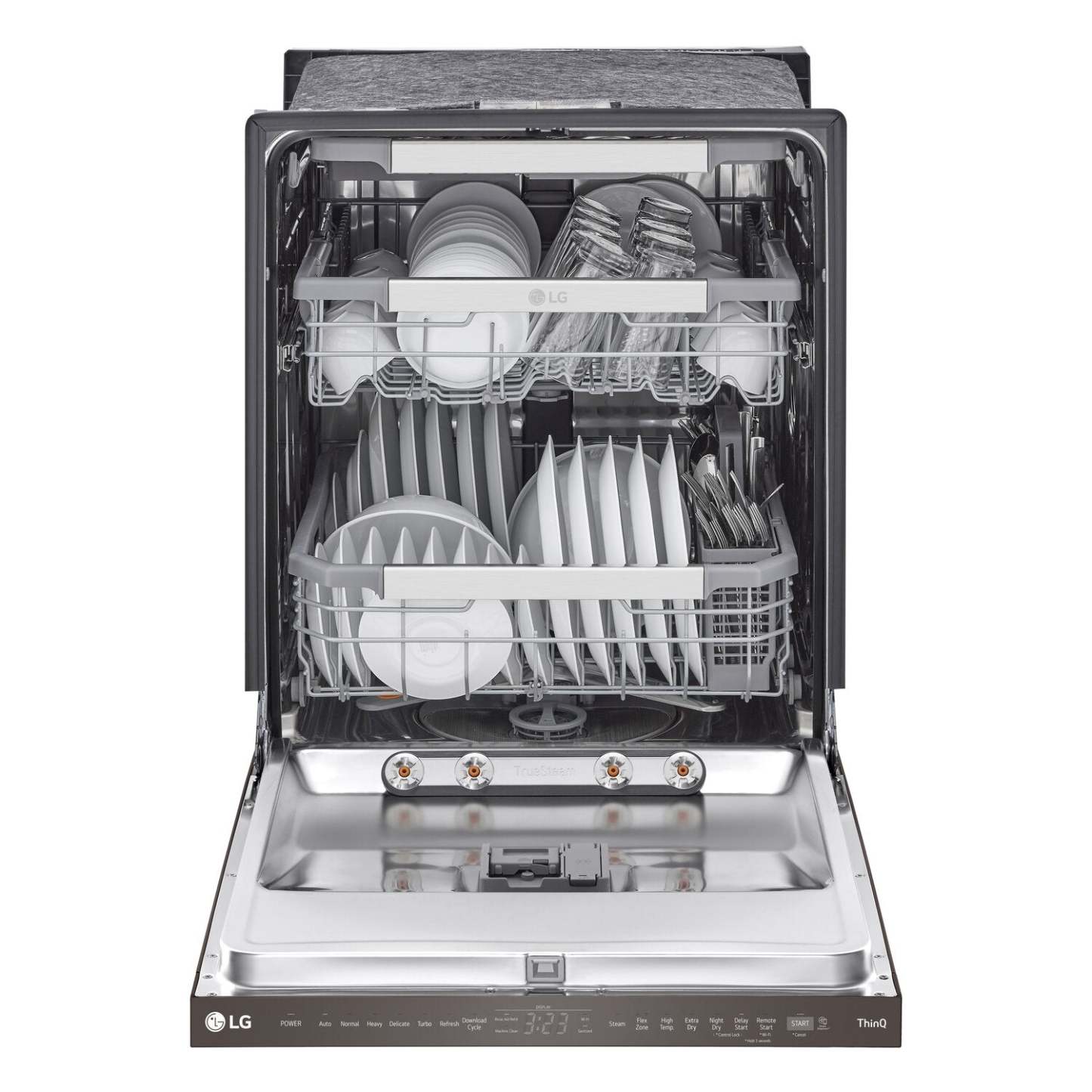 Lave-vaisselle intelligent encastré LG à 44 dBA de 24 po avec commandes sur le dessus et QuadWashMC Pro - Noir inoxydable résistant aux taches…