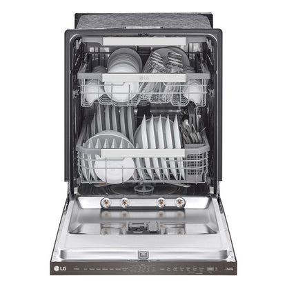 Lave-vaisselle intelligent encastré LG à 44 dBA de 24 po avec commandes sur le dessus et QuadWashMC Pro - Noir inoxydable résistant aux taches…