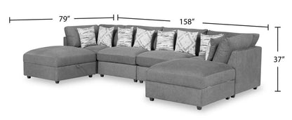 Scott Living Evolve Modular 6-Piece Linen-Look Fabric Sectional with Feather Down Cushions - Charcoal Grey | Canapé sectionnel modulaire Evolve de Scott Living 6 pièces en tissu d’apparence lin avec coussins en duvet et plumes - gris anthracite