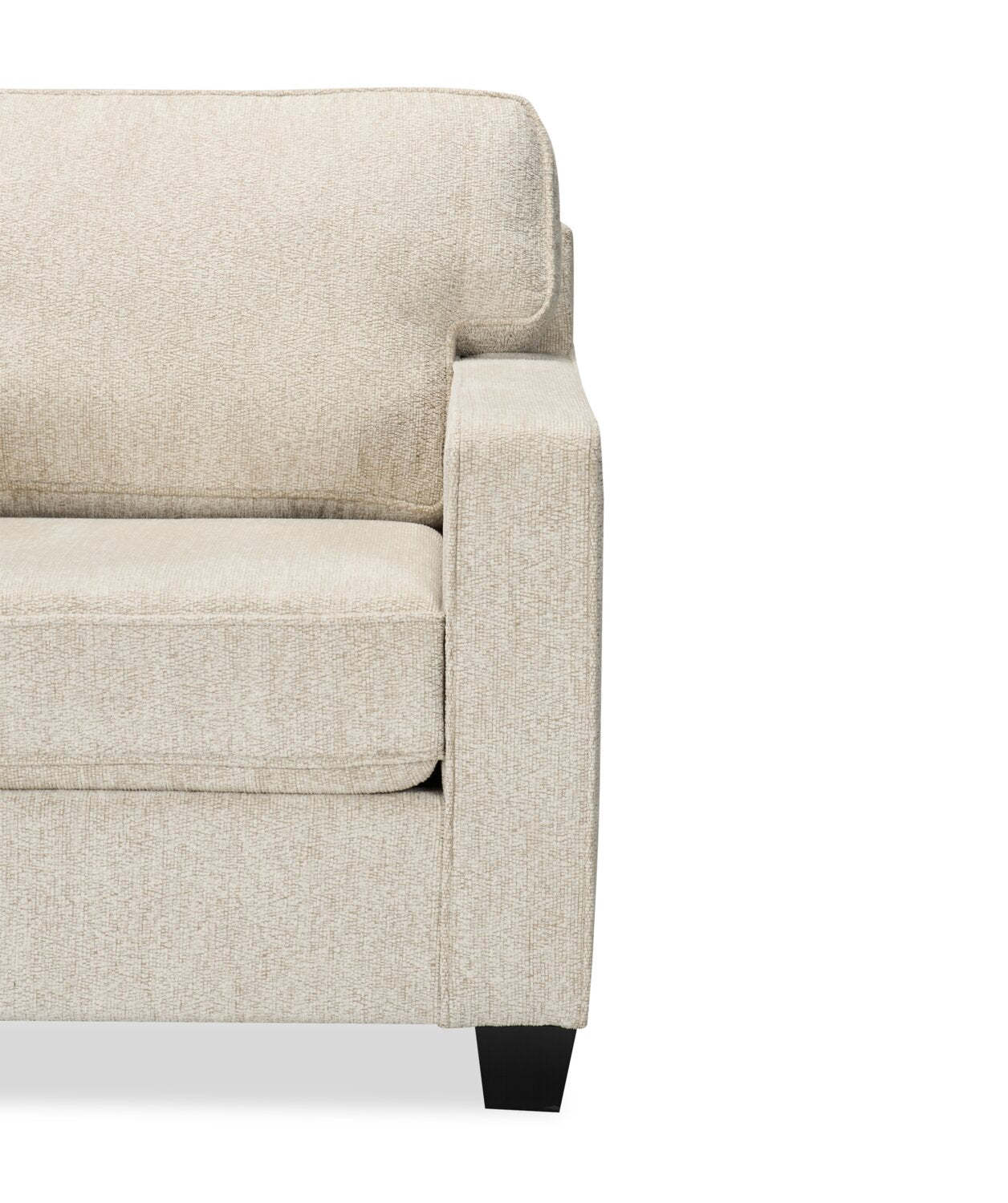 Made in Canada Lennox 35 Chenille Fabric Chair with Reversible Cushions and Track Arms - Taupe | Fauteuil Lennox de 35 po fabriqué au Canada en tissu de chenille avec coussins réversibles et accoudoirs rectilignes - taupe