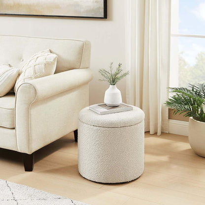 Ontario 14,75 po Pouf de rangement rond en tissu - blanc