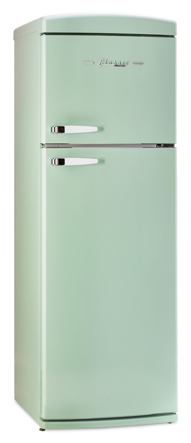 Unique Classique Rétro 24 11 Pi Cu. Réfrigérateur à congélateur supérieur – Vert menthe d'été - UNQ-310L LG MC | Réfrigérateur Classic Rétro d'Unique de 24 po et de 11 pi3 à congélateur supérieur - vert menthe estival - UNQ-310L LG TM
