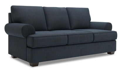 Fabriqué au Canada Canapé Personnalisable Roll 86 en Tissu d'Aspect Lin avec Accoudoirs Roulés - Bleu Marin Luna | Canapé Roll de Sofa Lab de 86 po fabriqué au Canada en tissu d’apparence lin avec accoudoirs enroulés - bleu Marin Luna | RO102491
