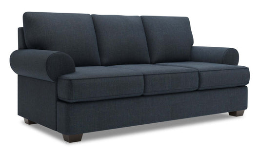 Fabriqué au Canada Canapé Personnalisable Roll 86 en Tissu d'Aspect Lin avec Accoudoirs Roulés - Bleu Marin Luna | Canapé Roll de Sofa Lab de 86 po fabriqué au Canada en tissu d’apparence lin avec accoudoirs enroulés - bleu Marin Luna | RO102491