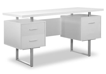 Bureau réversible Teagan 60 avec 3 tiroirs - Blanc|Bureau réversible Teagan de 60 po à 3 tiroirs - blanc