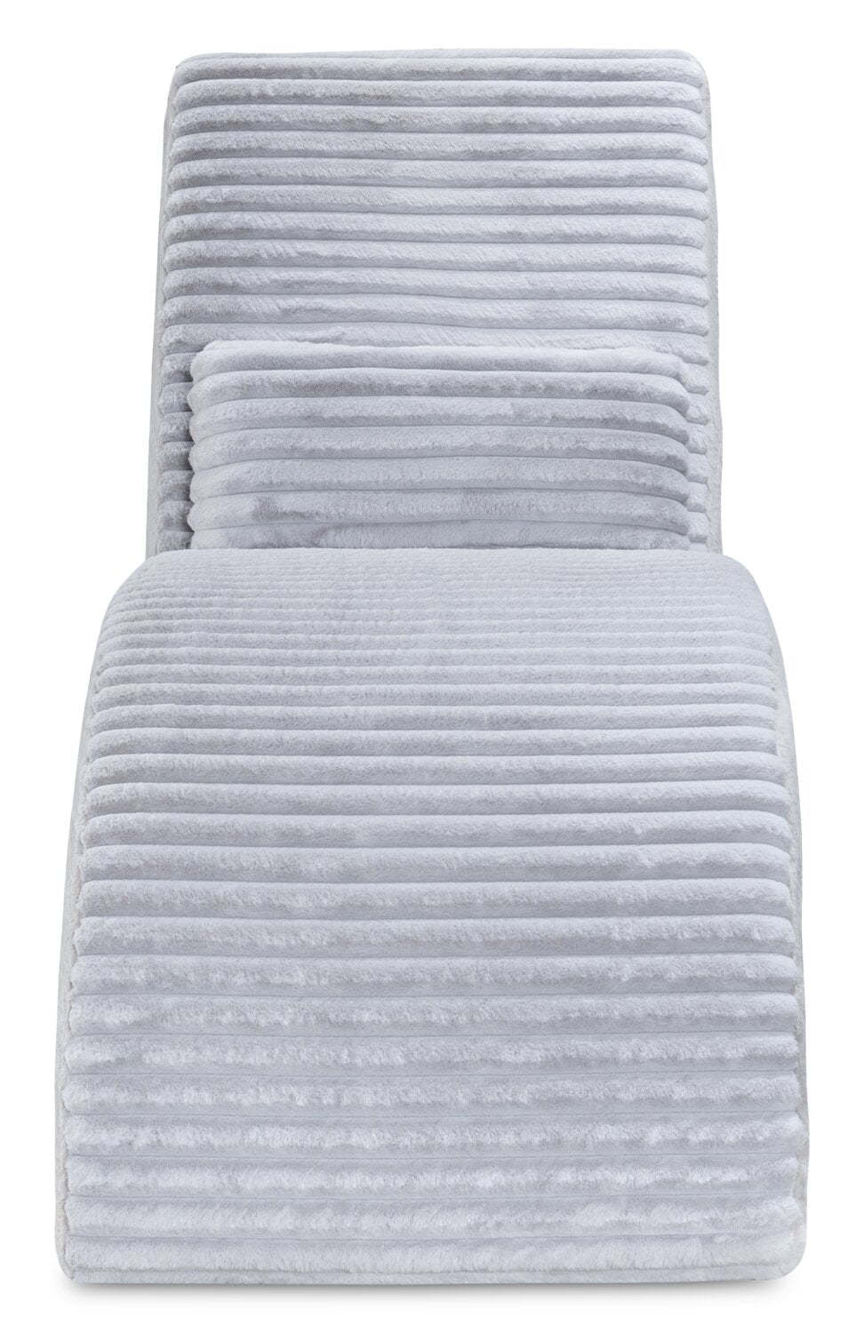Chaise longue en tissu fausse fourrure ultra pelucheux Cleo 26 avec oreiller décoratif - Gris clair | Fauteuil long de détente Cleo de 26 po en tissu de fausse fourrure très douce avec coussin décoratif - gris clair