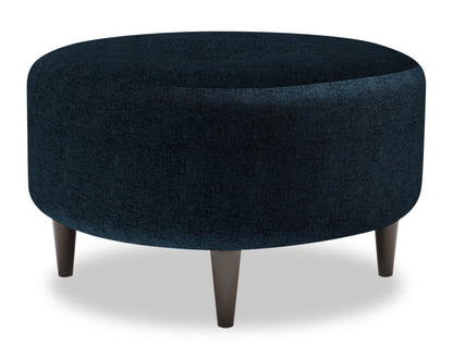 Pouf The Curve 31 en tissu chenille, bleu indigo luxueux, fabriqué au Canada par Sofa Lab (CURV3193)