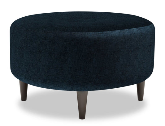 Pouf The Curve 31 en tissu chenille, bleu indigo luxueux, fabriqué au Canada par Sofa Lab (CURV3193)