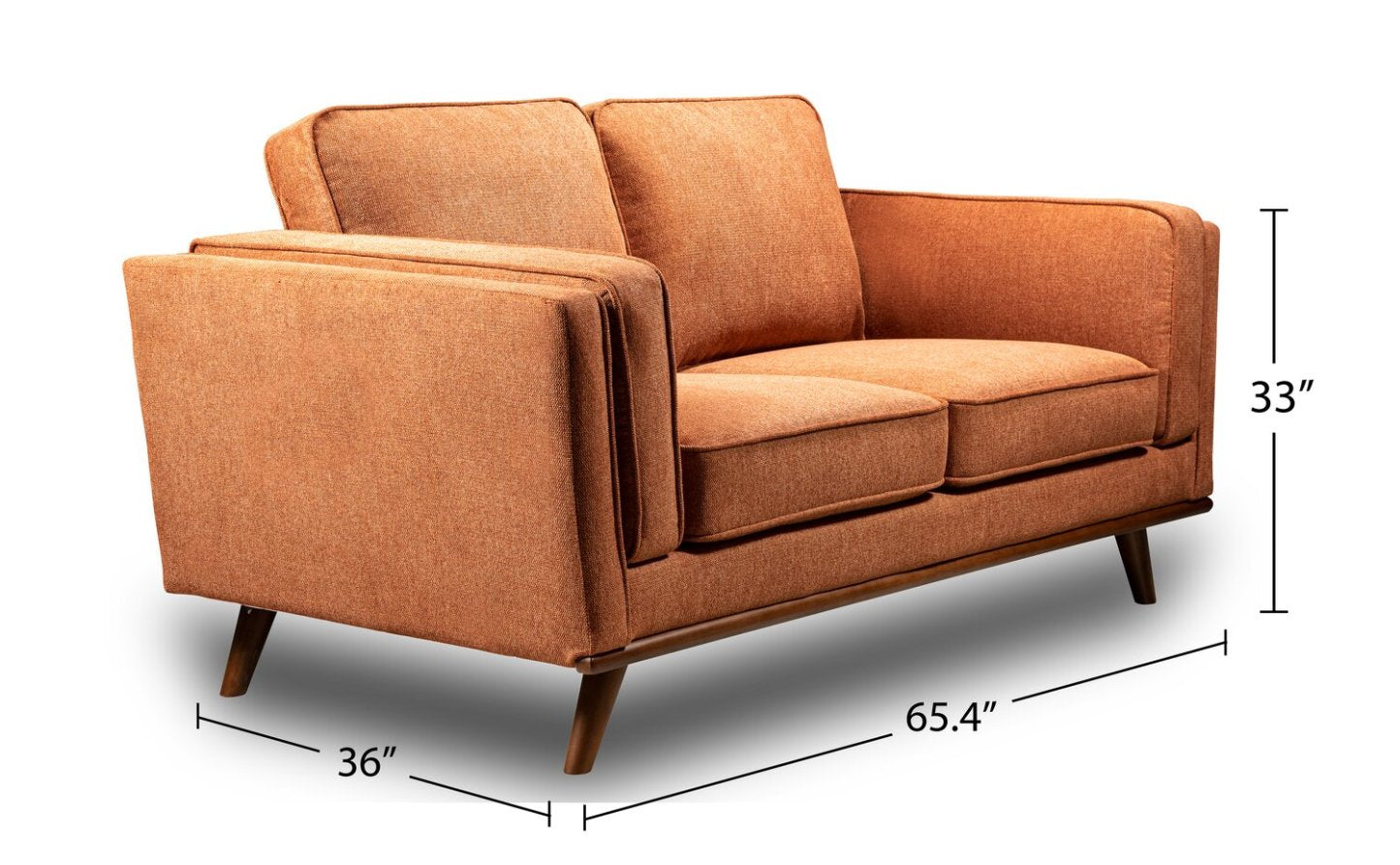 Kort & Co. Causeuse Kassia 65,4 po en tissu d’apparence lin avec base et pattes en bois - orange