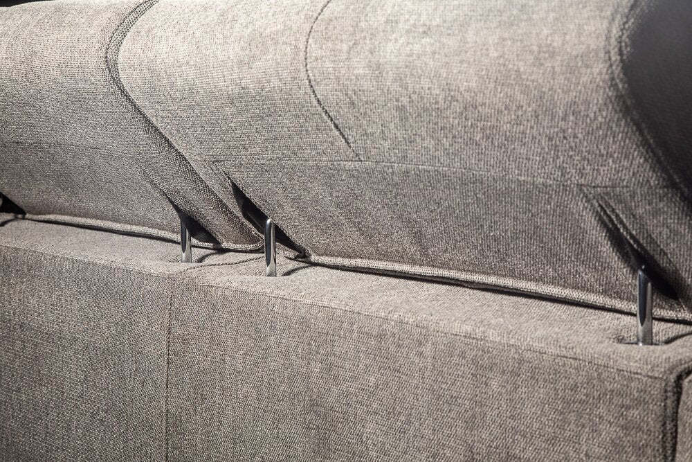 Sofa sectionnel Savvy 5 pièces en tissu d’apparence lin avec appuie-têtes réglables, porte-gobelets et port USB - gris