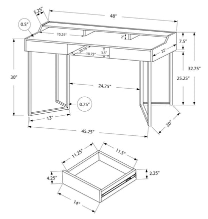 Bureau Jena 48 avec 2 tiroirs et compartiments - Taupe|Bureau Jena de 48 po à 2 tiroirs et compartiments ouverts - taupe
