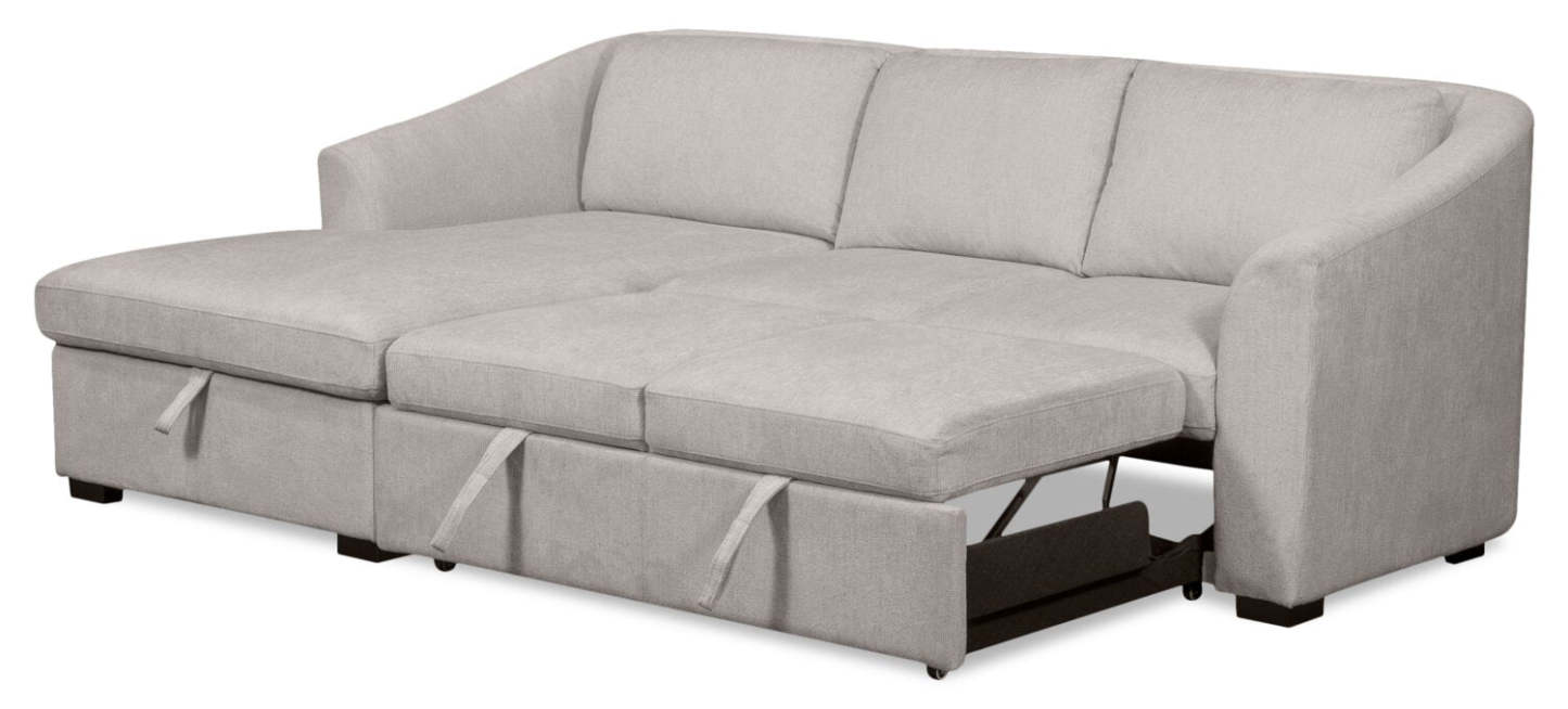 Canapé-lit sectionnel Envy 2 pièces orienté vers la gauche en tissu chenille avec méridienne de rangement - Gris brouillard | Canapé-lit sectionnel gauche Envy 2 pièces en tissu de chenille avec chaise longue de rangement - gris brouillard