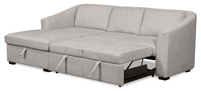 Canapé-lit sectionnel Envy 2 pièces orienté vers la gauche en tissu chenille avec méridienne de rangement - Gris brouillard | Canapé-lit sectionnel gauche Envy 2 pièces en tissu de chenille avec chaise longue de rangement - gris brouillard