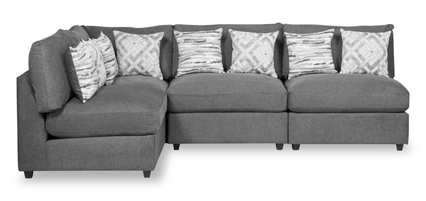 Scott Living Evolve Modular 4-Piece Linen-Look Fabric Sectional with Feather Down Cushions - Charcoal Grey | Canapé sectionnel modulaire Evolve de Scott Living 4 pièces en tissu d’apparence lin avec coussins en duvet et plumes - gris anthracite